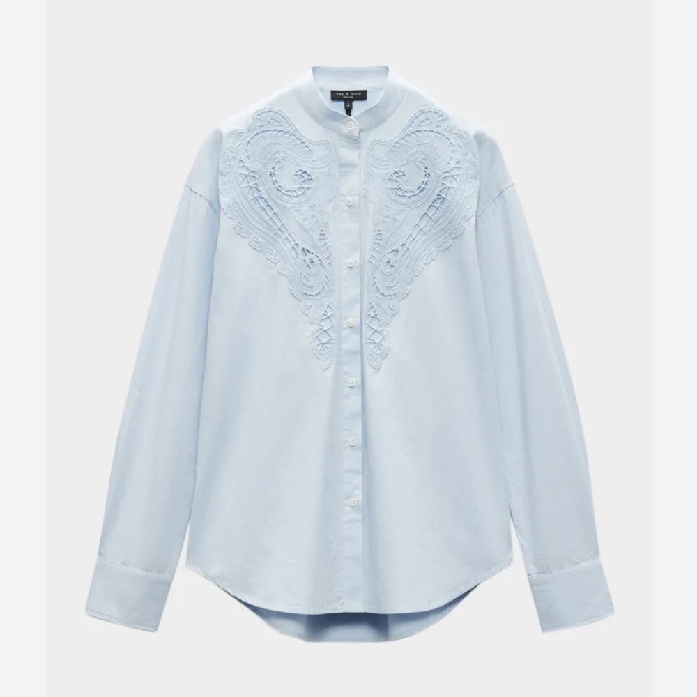 RAG & BONE AINSLEY LACE SHIRT LIGHT BLUE - Picture 2 of 7